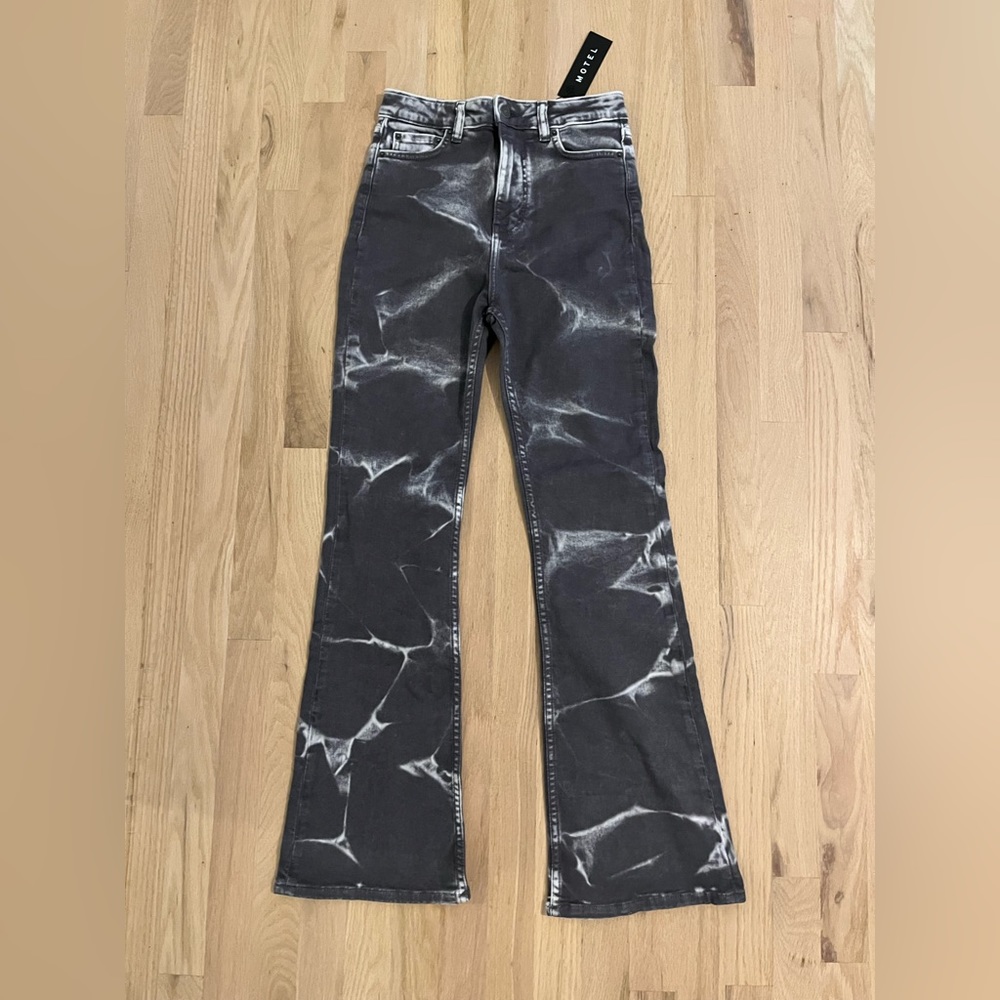 Motel rocks grey print flared bootcut denim jeans (SIZE XS)